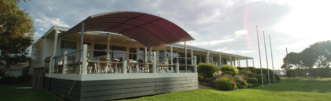 Ocean Grove Golf Club clubhouse and outdoor deck overlooking the golf course on the Bellarine Peninsula
